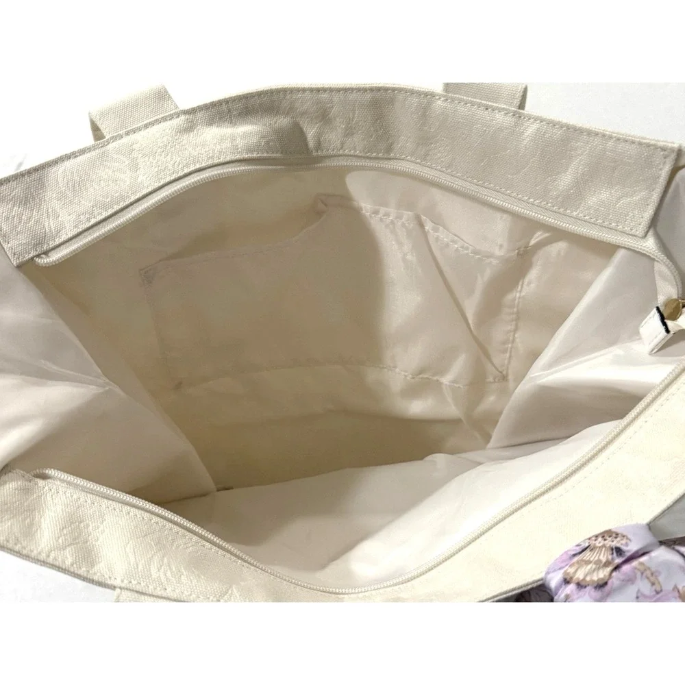 Victoria's Secret Tote Bag Limited Edition Floral Embossed White Cream & Scarf